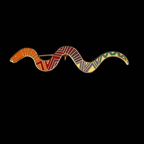 Vintage Laurel Burch Snake Pin Brooch Earrings Cloisonne Rainbow Multicolor Gold - Picture 3 of 10