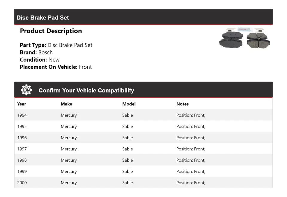 Pastillas de freno de cerámica azul con herrajes delanteras Mercury Sable Bosch 1994-2000 Foto 2 de 4