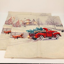 Set of 2 Red Truck Winter Scene 17x17 inch Pillow Covers Hidden Zipper