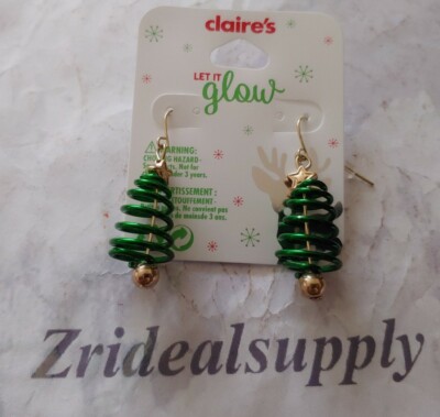 CLAIRE'S Girl's Rose Gold 1.5'' Spiral Christmas Tree Drop Earrings - Green