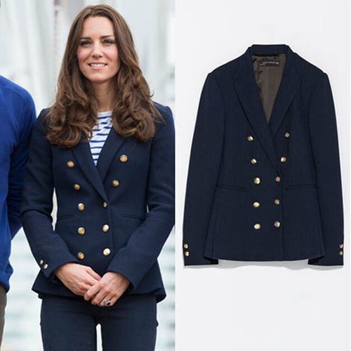 ZARA Double Breasted Navy Blue Blazer 