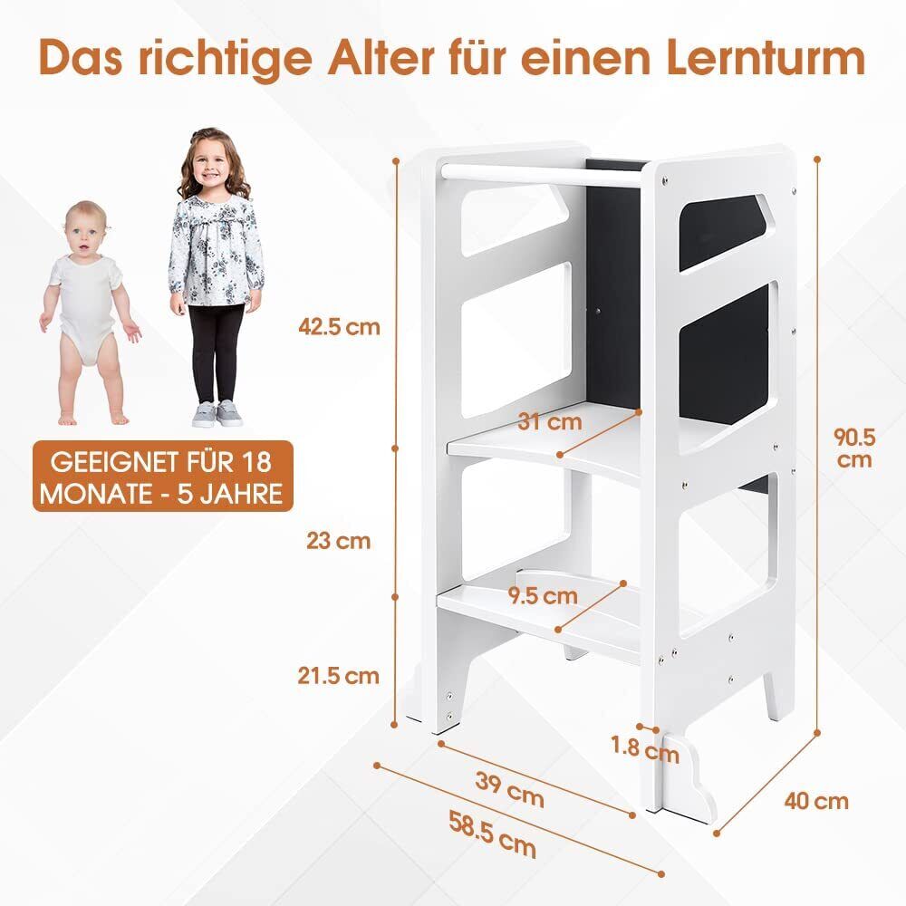 2-in-1-Kinderhilfeturm Montessori Learning Tower Küche Lernstuhl Einstellbar DE