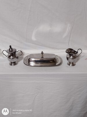WM A Rogers Cream And Sugar Bowl Set With Butter Dish And Three Napkin Holders