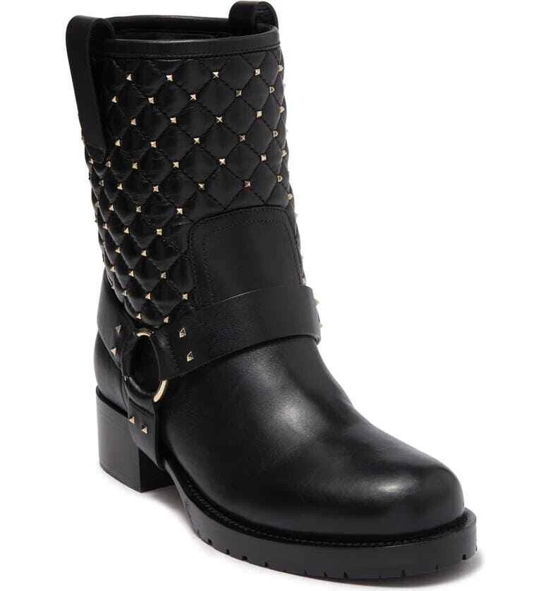 Valentino — Valentino Rockstud Quilted Biker Boot Black Leather Women’s 36.5/6.5 New $1595