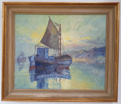 No.: 1055 oil painting artwork oil painting ship sea seafaring sunset