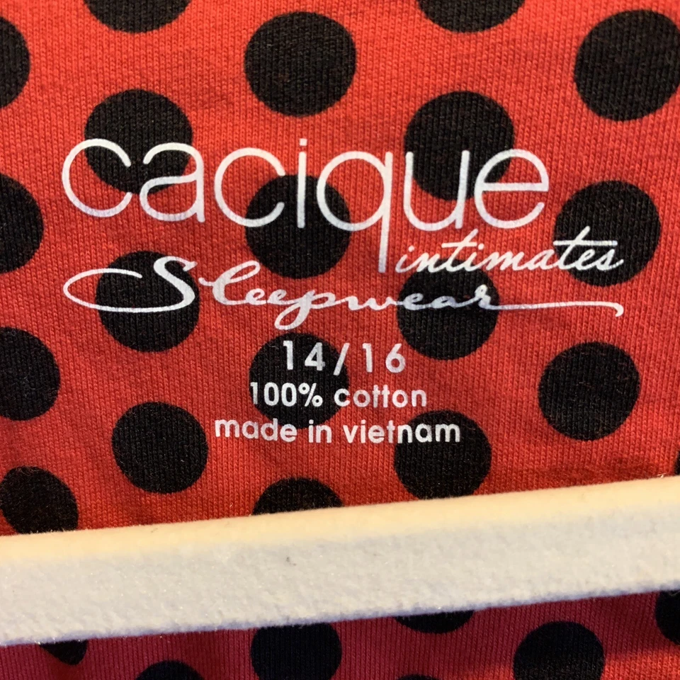 Cacique Sleepwear 14 16 Multicolor Red Black Polka Dot Sleep Shirt Cotton Pajama - Image 4 of 4