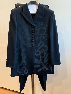 Vintage C' EST COMME CA Womens 100% Wool Jacket Pants Suit Set 2 Piece Black