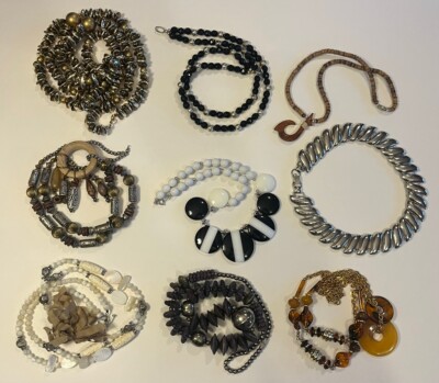 Lot of 9 Costume Jewelry Necklaces, Different Styles & Sizes