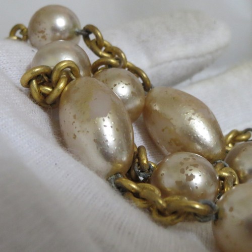 Auth Vintage Celine Faux Pearls Long Necklace Chain Belt Goldtone 90cm/35.4" in - Picture 17 of 24