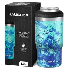 HAUSHOF Can Cooler BPA Free 12 oz 4 in 1 Insulated Beer Can Cooler-Blue