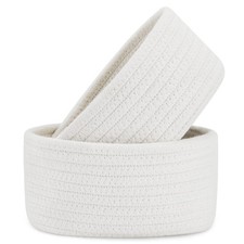 2 Pack Small Cotton Rope Storage Baskets White