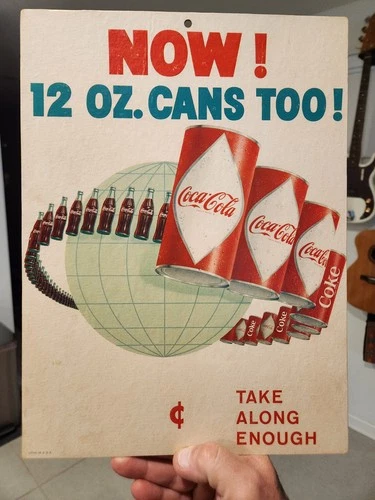 Ultra RARE Vintage Coca Cola Cardboard Sign 12 oz Cans Clean Super Hard To Find