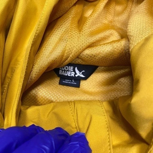 Eddie Bauer Weatheredge Rain Jacket Mens L Yellow Hooded Windbreaker Hiking 2025 image 4