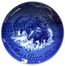 Bing & Grondahl 2006 Rhino Mother's Day Plate Mors Dag Calf Blue Rhinoceros  6