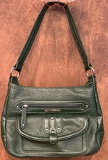 STONE MOUNTAIN Leather Shoulder Bag Purse Beautiful Dark Bottle Green Color
