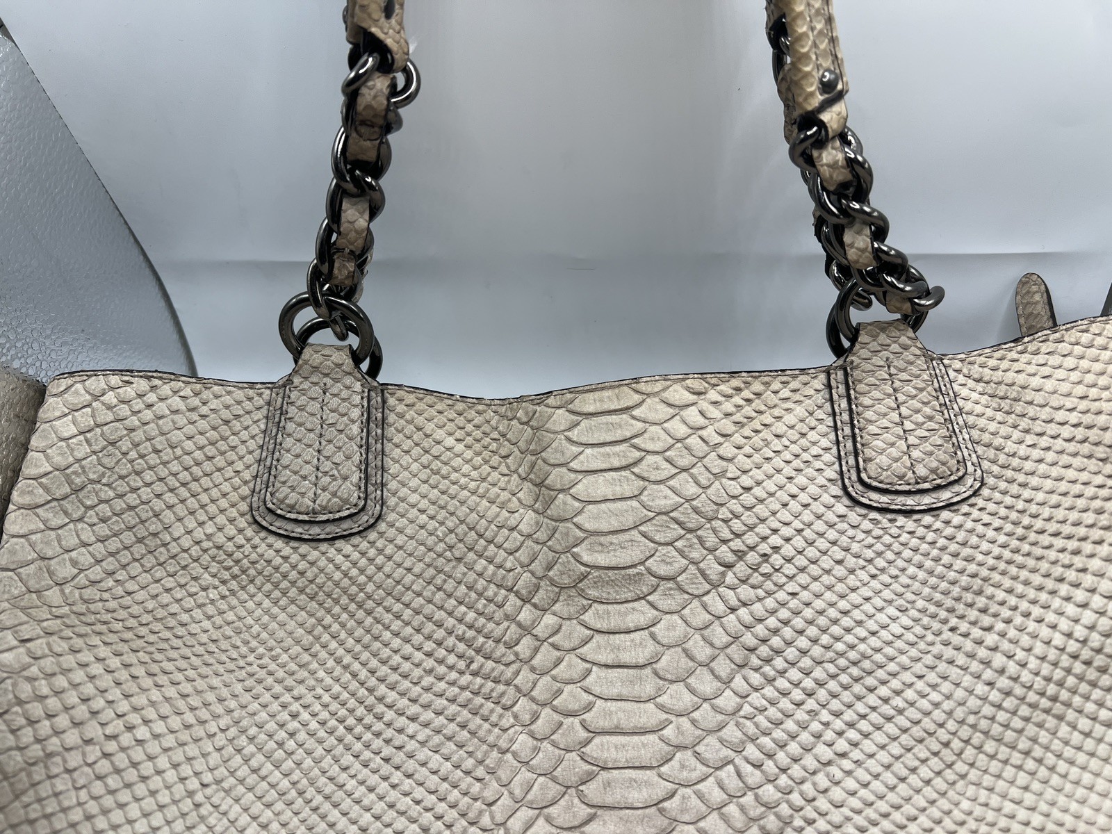Coach shoulder Bag Embossed Python Leather Gunmet… - image 6