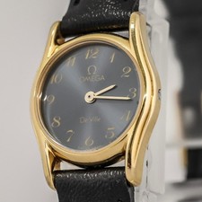  NEAR MINT Vintage OMEGA De Ville Cal.1387 Quartz Push Crown Gold Black Women's