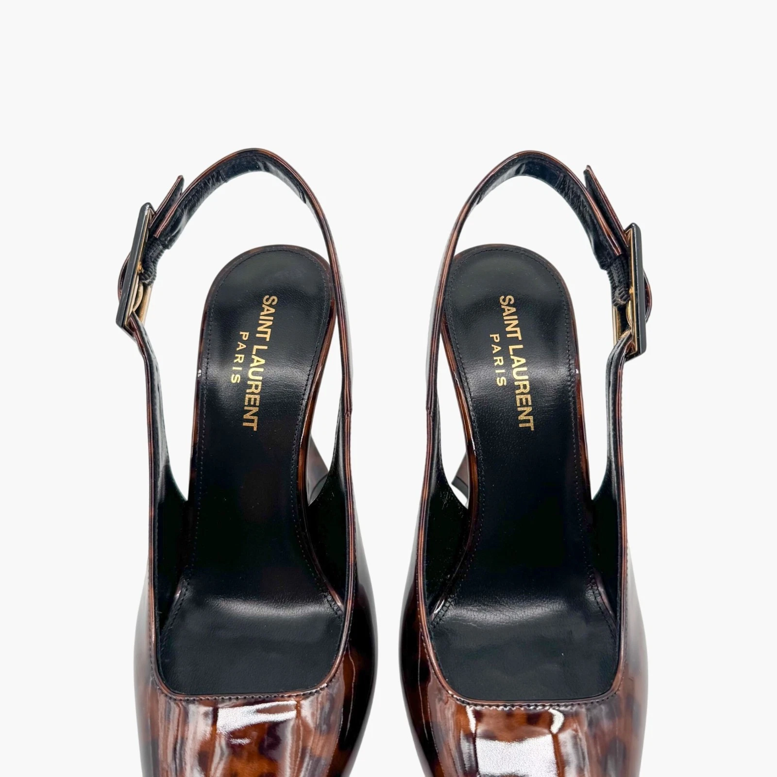 SAINT LAURENT (YSL) Saint Laurent Dune 110 decolte marroni vernice tacco alto slingback taglia 38 US 8 donna