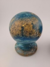 VTG Genuine Alabaster Globe Paperweight Turquoise Tan Swirl Ducceschi Italy 3.5”