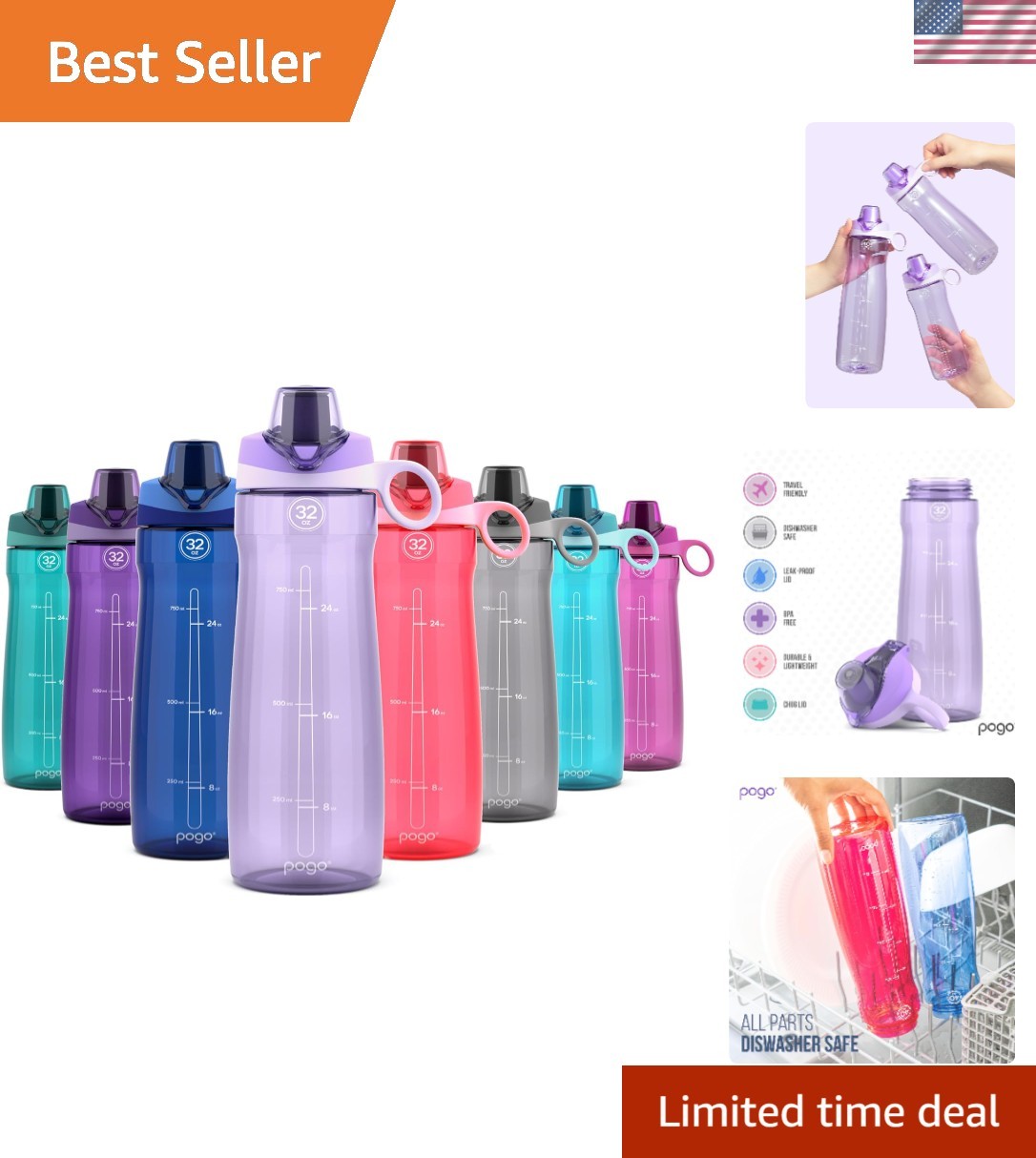 With Chug Lid And Carry Handle, Reusable, Bpa Free,...