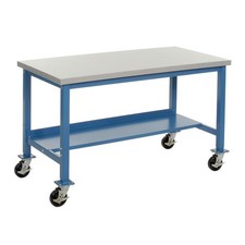 Mobile Production Workbench Plastic Laminate Safety Edge 48"W x 30"D Blue