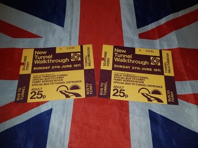 x2 Mersey Tunnel Walkthrough Bus zur Fähre Vintage Tickets 1971