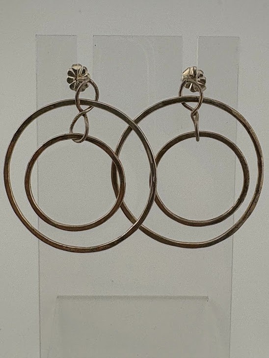 SIGNED STERLING SILVER DOUBLE CIRCLE DROP EARRING… - image 2
