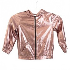 More Than Magic  Girls Metallic Pink Lightweight Spring Zip Up Jacket Hood XS