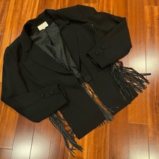 Cache Black Jacket Fringe Trim Single Button ...