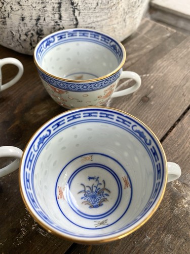 4 VTG MCM Chinese Rice Grain “Eyes” Chrysanthemum Demitasse Espresso Tea Cups - Picture 5 of 11