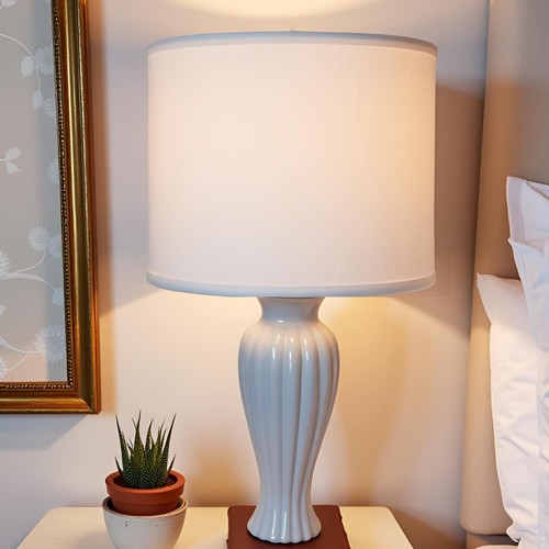 White Ceramic Table Lamp for Bedroom，3 Way Dimmable Small Bedside Table ...