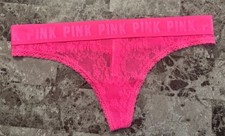 NWOT VICTORIA'S SECRET PINK LARGE LACE THICK LOGO WAISTBAND RARE THONG PANTIES