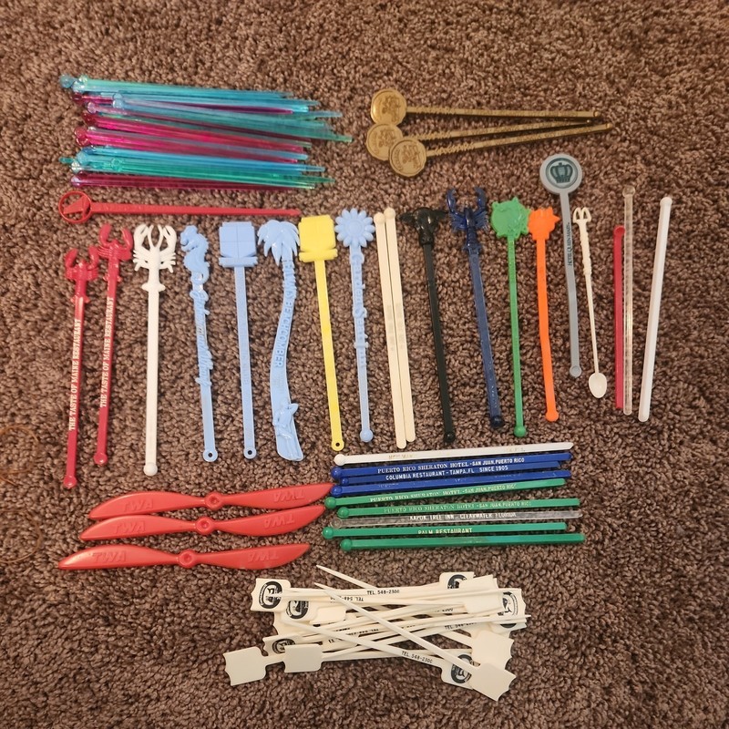 80+ Vintage Cocktail Swizzle Sticks: Airlines, Resorts, Bars, Hotels, Ships