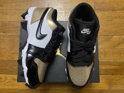 Size 3.5Y - Jordan 1 Low Cleats Patent Gold Toe Black White GS -  SHIP TODAY