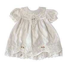 Vintage Jo Lene 12M White Lace Baby Dress Formal Easter Holiday Baptism Church