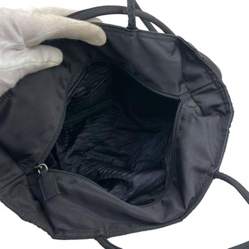Borsa a mano PRADA tote bag logo nylon pelle nera autentica - Foto 20 di 24