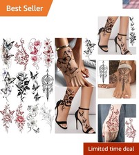 12 Sheets Beautiful Butterfly Flowers Temporary Tattoos For Women Feet Hands ...