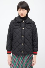 2995 GUCCI Web Quilted Puffer Pearl GG Button Jacket  Black  Size 44 - M / L