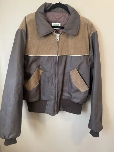 Vintage Action West Mens L Brown Corduroy Bomber Jacket Quilted Lined Workwear - product listing photo