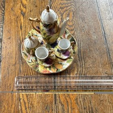 Multicolor Glazed Ceramic Tea Set with Teapot, Sugar Bowl, Cups, Tray