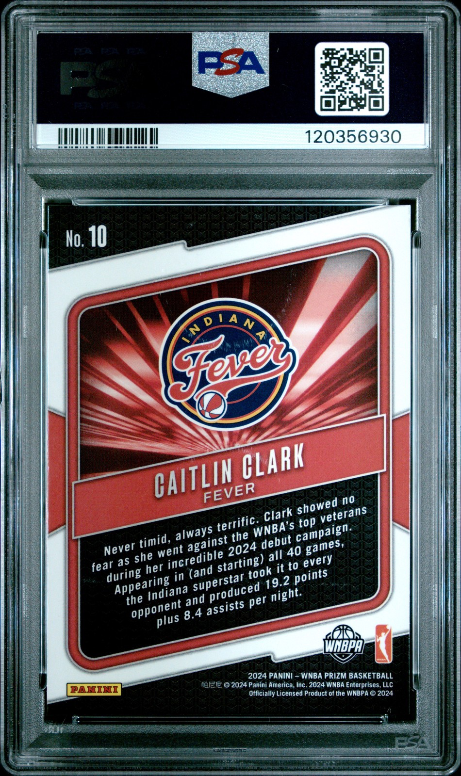 2024 PANINI PRIZM WNBA FEARLESS #10 CAITLIN CLARK ROOKIE RC PSA 10 view 2