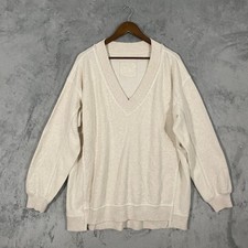 Aerie Sweatshirt Sz S Cream V-Neck Oversized Pullover Raw Edge Lounge Cozy Layer
