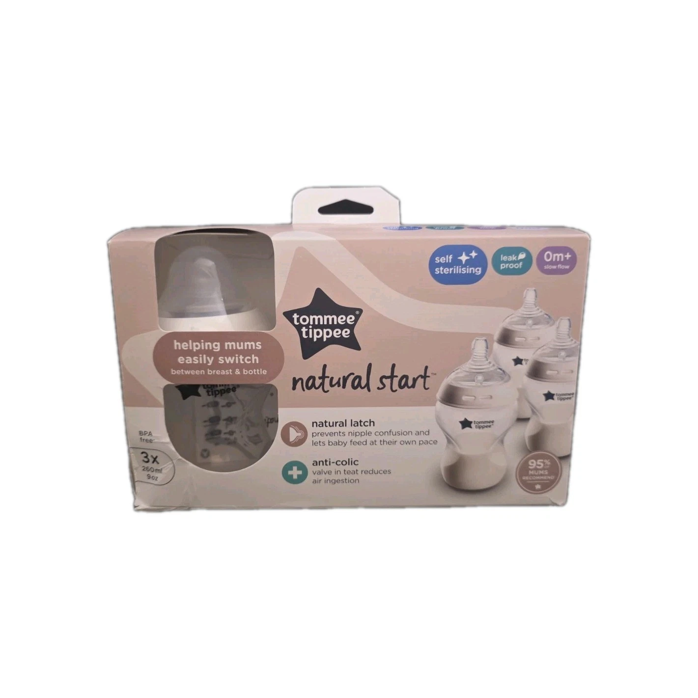 Tommee Tippee Natural Start 3 x 260ml 9oz Bottles ⭐️⭐️⭐️⭐️⭐️ ✅️