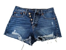 Aeropostale Vintage High Rise Shorty Jean Shorts Women 2 Blue Distressed Beach