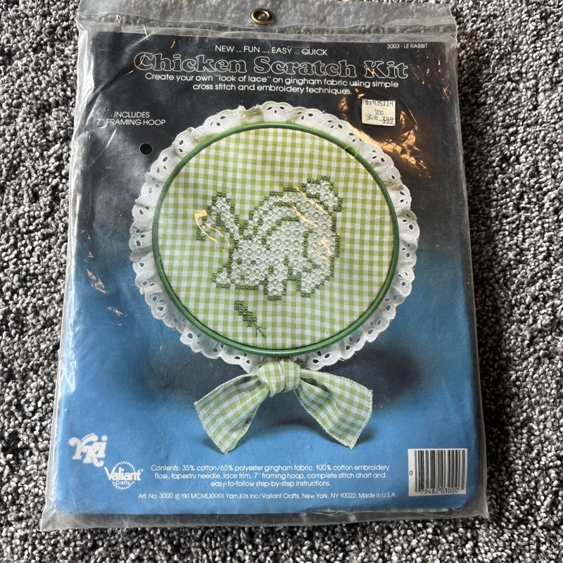 Vintage Valiant Crafts Chichek Scratch hoop embroidery kit "Le Rabbit" Gingham