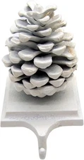 Cast Iron White Pinecone Stocking Holder, 4.5 Inches Tall