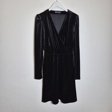 M&S 10 Tall Black Gold Velvet Shimmer Sparkle Party Evening Dress