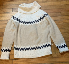 Weird Fish Fairisle Sweater Women Sz 10 Tan/Blue Preppy Classic