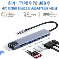 8 in 1 USB-C Hub Type C To USB 3.0 4K HDMI PD Adapter For iPhone Macbook Pro/Air