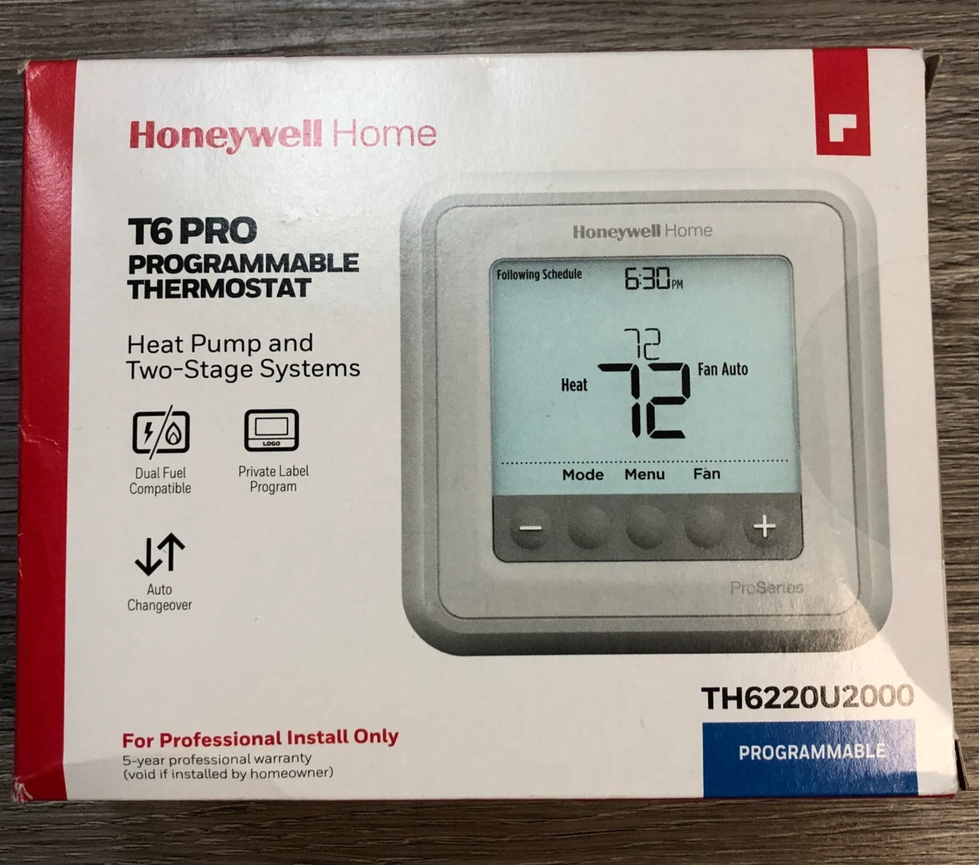 Honeywell Home T6 Pro White Programmable Thermostat TH6220U2000 NEW!!!